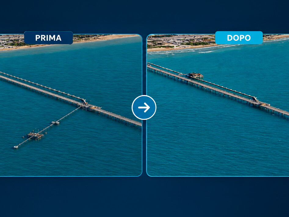 Gela pier before and after