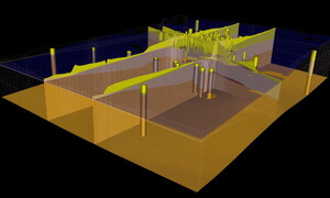 Modello geologico 3D con sezioni stratigrafiche colorate